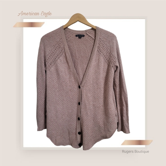 🌿American Eagle Outfitters Women's Medium Mauve Cardigan With Pockets - Picture 3 of 12